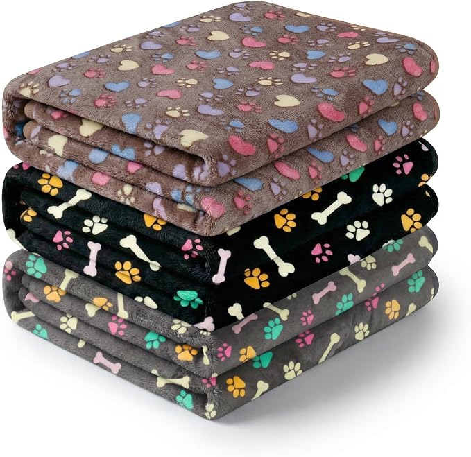 1 Pack 3 Blankets Premium Soft Fluffy Pet Flannel Blanket,Paw Printed Throw for Dogs, Cats and Puppies (Paw Bone Set, 41×31 inch, Pack of 3)