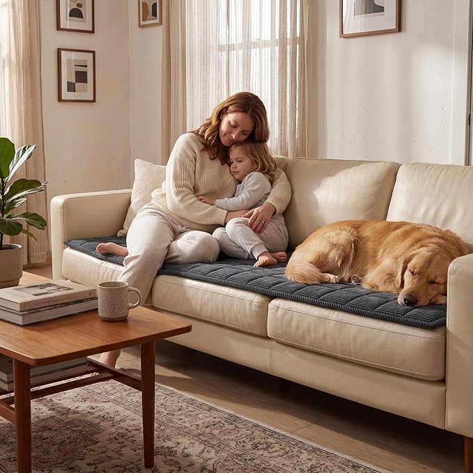 Fixwal Waterproof Dog Couch Cover, Washable Non-Slip Pet Couch Covers for Sofa, Leak-Proof Sofa Protector for Dogs, Pet Friendly Corduroy Furniture Cover (Dark Grey, 27.6" x 70.9")