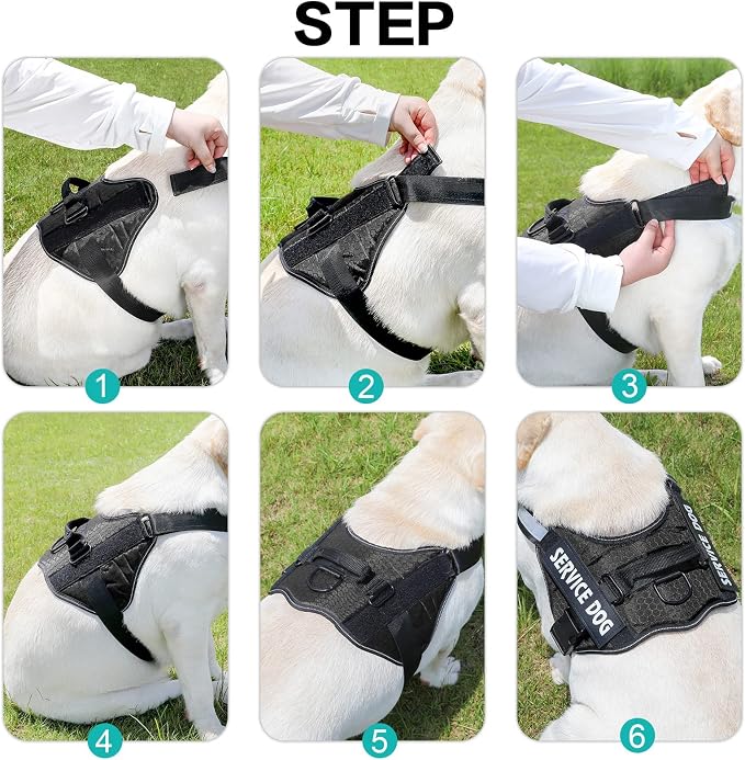 MUMUPET Custom Dog Harness Vest with 2 Personalized Name & Phone Patches, No Pull Reflective Adjustable with Handle, Soft Breathable Padding for Large Dogs (Black, L)
