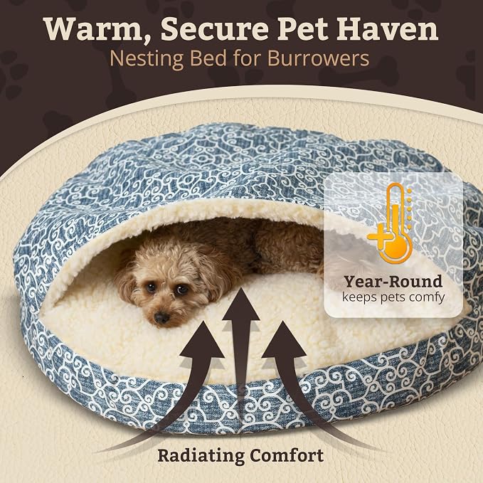 Snoozer Cozy Cave Dog Bed - Indoor Dog Bed with Cover Cave, Covered Calming Burrow for Small Sized Pets with Blanket Attached, Enclosed, Removable Washable Cover - Small, Ramey Oxford