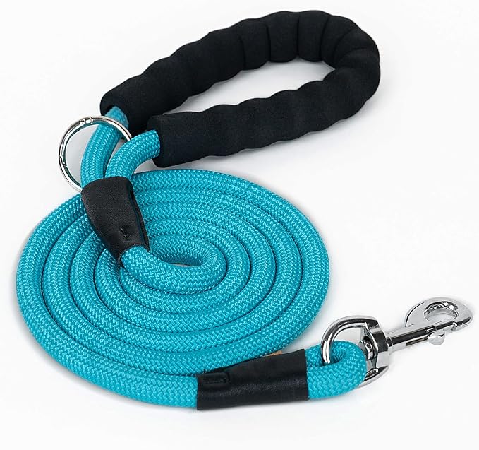 Dog Leash, Braided Rope Traction – Walking Training Lead for Medium/Large Dogs ((1/2") x 6FT, Light Blue)