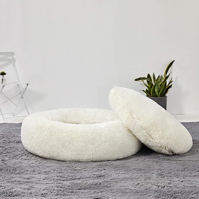 Washable Dog Round Bed - XLarge Donut Dog Bed, Comfy Calming Cuddler