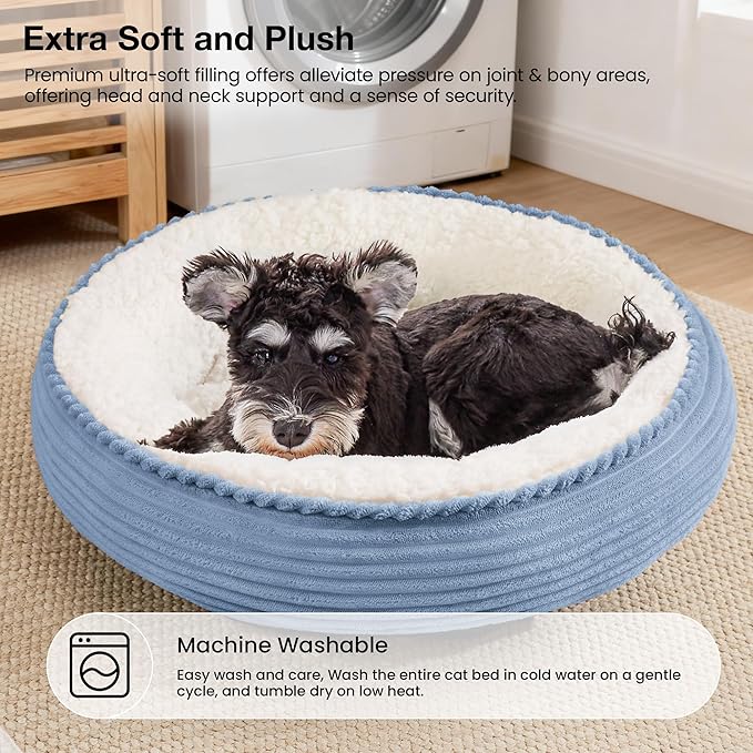 Love's cabin Round Donut Cat and Dog Cushion Bed, 24in Pet Bed for Small or Medium Dogs, Anti-Slip & Water-Resistant Bottom, Soft Durable Fabric Pet Beds, Washable Calming Cat Bed Sky Blue