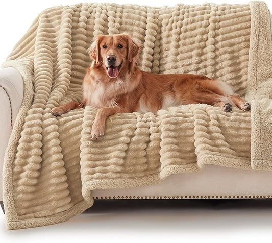 AIPERRO Waterproof Dog Blanket for Large Dogs, Washable Soft Puppy Cat Blanket Flannel Cotton Velour for Sofa Couch Protector, Comfort & Security Reversible Bed Protection for Pet, 50"X60", Khaki