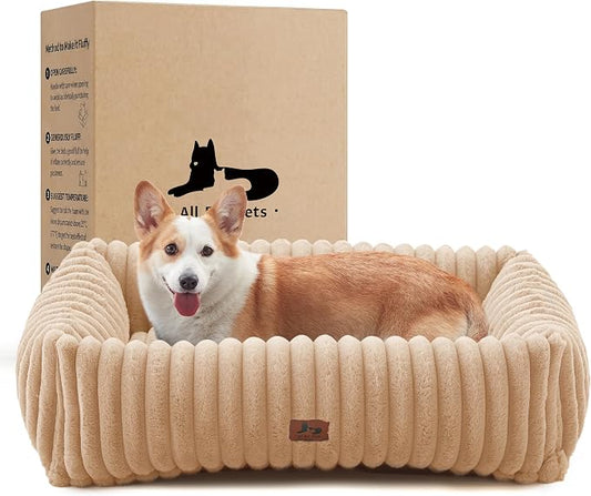 Dog Beds Large Sized Dog,Rectangle Orthopedic Pet Bed for Large Dog, Comfort Fluffy Memory Foam Dog Beds with Anti-Slip Bottom,Camel(35x25x9inchs)