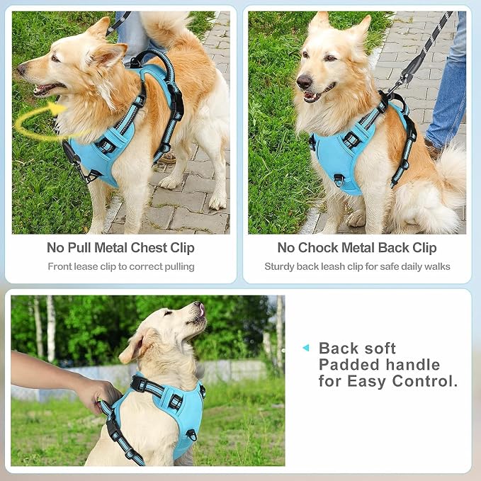 No Pull Dog Harness, Medium Red Tactical Vest Harness, 900D Durable Nylon Reflective Pet Harness with Front & Back Control Handles, Adjustable Padded No-Choke Vest for Medium Dogs Border