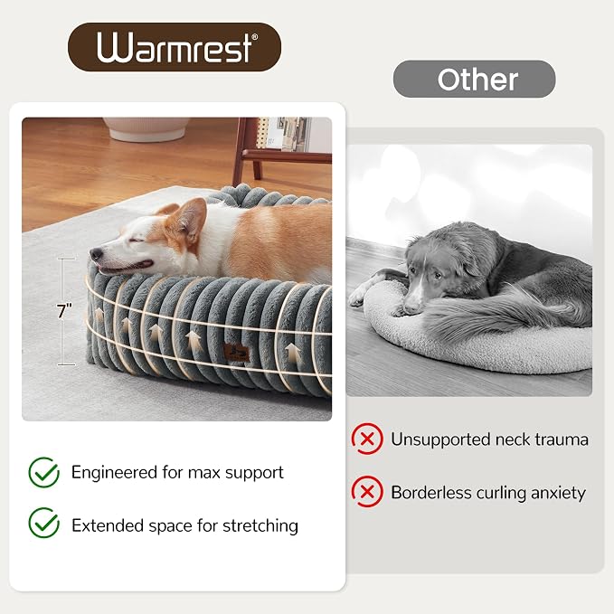 Washable Dog Bed Small Medium Size Dog, Rectangle Orthopedic Pet Bed for Car and Indoor,Fluffy Memory Foam Dog Beds with Anti-Slip Bottom,Grey(25x21x7inchs)