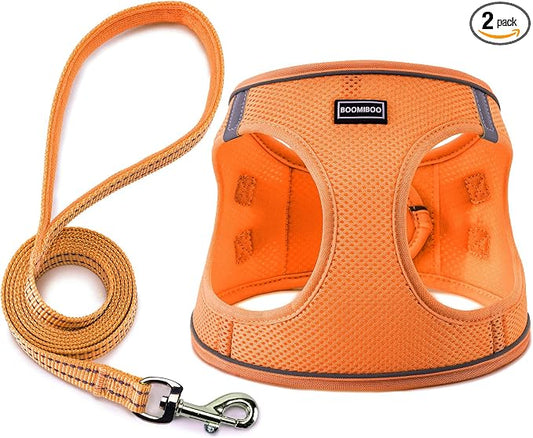 Dog Harness with Leash Set, No Pull Adjustable Reflective Step-in Puppy Pet Vest Harnesses for Small Medium Large Dogs and Cats,Orange M