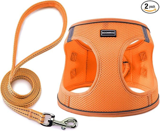 Dog Harness with Leash Set, No Pull Adjustable Reflective Step-in Puppy Pet Vest Harnesses for Small Medium Large Dogs and Cats,Orange XL