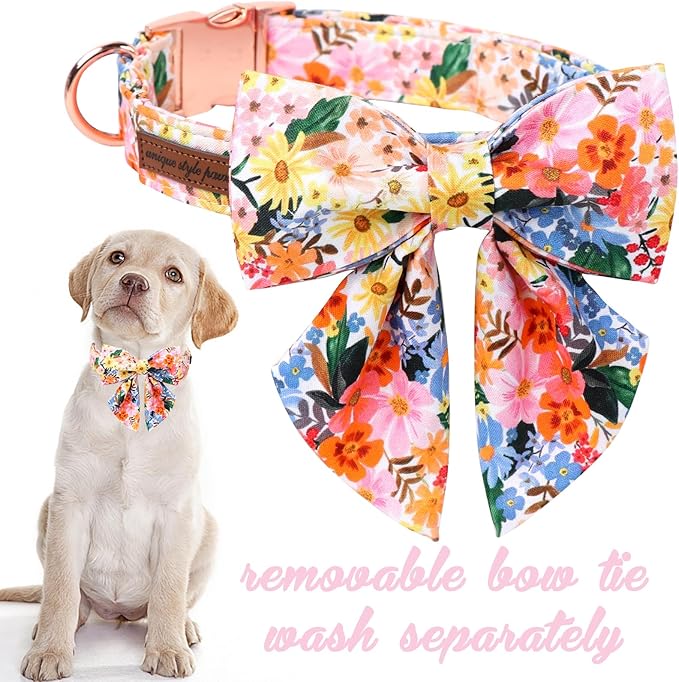 Unique style paws Cartoon Dog Collar with Bowtie Spring Summer Puppy Collar with Flower for Small Medium Large Boys Girls Dogs