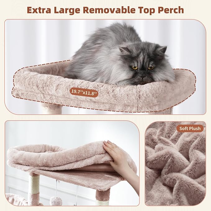 Gitelsnour Cat Tree, Cat Tower for Large Cats with 2 Big Platforms, 2 Baskets, condo and Toys, 63" Cat Scratching Posts for Indoor Cats, Muchroom GCT020MU