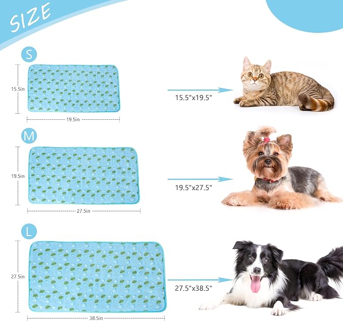 DELIFUR Cat Cooling Mat- Pet Cooling Mat Outdoor for Dogs Ice Pad for Kitten Cat Puppy Machine Washable (Medium, Blue Ice)
