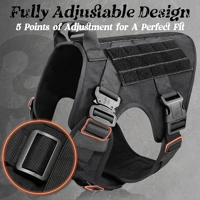 rabbitgoo Tactical Dog Harness Medium Sized, Heavy Duty Pet Harness with Handle, No-Pull Service Vest Medium Breed, Adjustable Military Dog Vest for Training Hunting Walking, Black, M