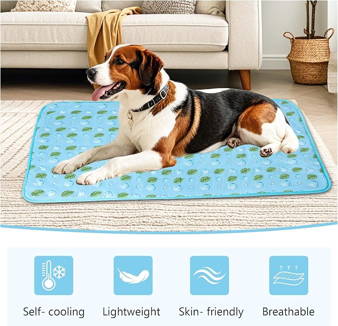 DELIFUR Cat Cooling Mat- Pet Cooling Mat Outdoor for Dogs Ice Pad for Kitten Cat Puppy Machine Washable (Medium, Blue Ice)