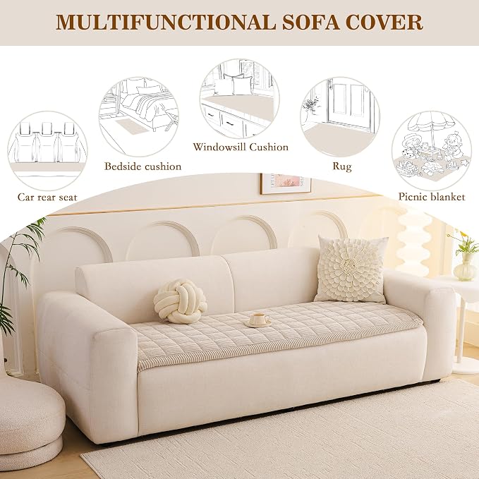 MEETSKY Couch Cover for 2 Cushion Couch Sofa, Non-Slip Couch Cover for Dog Washable Sofa Protector Pet Friendly Dog Mats for Couches Soft Furniture Covers, 27.6" x 70.9", Oatmeal