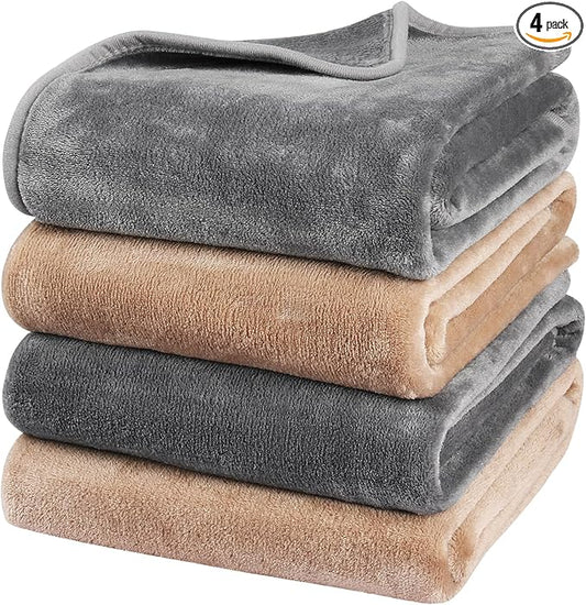 Onarway Dog Blanket Washable for Puppy: 4 Packs Dog Blankets 28”x20” - Fluffy Soft Small Throw for Cat Puppy Kitten Dogs - Fleece Pet Blankets for Bed Sofa Car and Indoor - Grey and Khaki