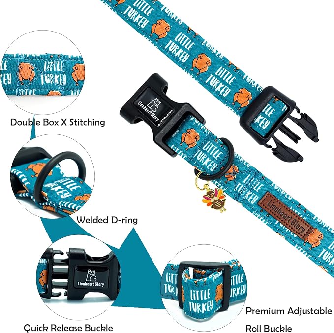 Lionheart glory Thanksgiving Dog Collar-Turkey Fall Cute Dog Collars with Plastic Buckle Duty Soft Adjustable Collar for X-Small Puppy Dogs Girls Boys Collars Party Pet Gift