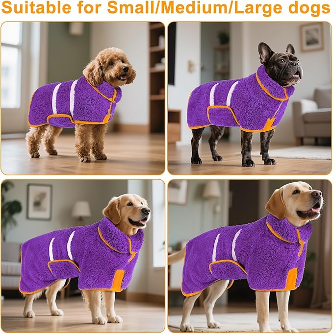 Bienbee Dog Bathrobe, Quick Drying Super Absorbent Pet Robes for Small Medium Large Dogs, Drying Coat for After Bath & Swim, Warm & Cozy Dogs Towels, Dog Puppy Bath Supplies, Purple S