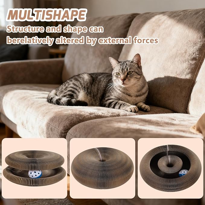 Magnetic Magic Organ Cat Scratcher Toy, Extra-Thick & Large Connectable Cardboard Scratching Board with Bell Ball, Interactive Enrichment Toy for Indoor Cats & Kittens (2 Pack)