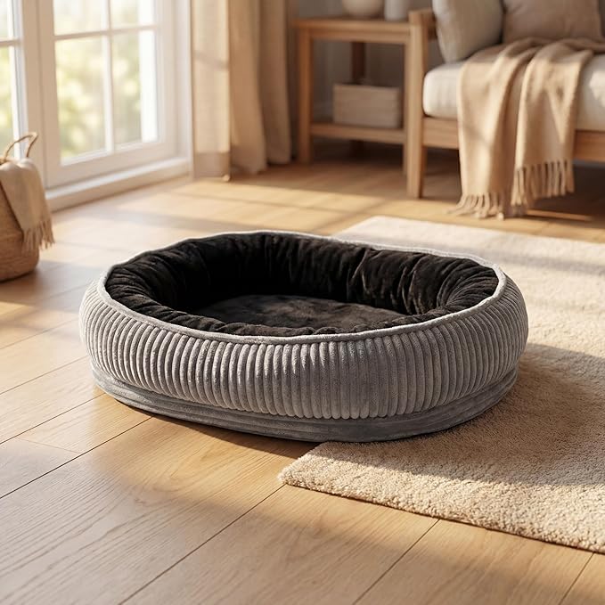 Calming Dog Bed for Medium Dogs 26"x19" - Orthopedic Washable Pet Bed with Anti-Slip Bottom, Indoor Soft Cat Bed with Removable Cover (Black)