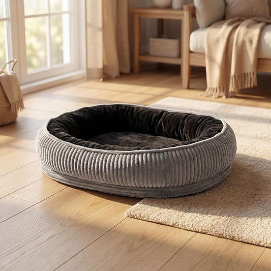 Calming Dog Bed for Medium Dogs 26"x19" - Orthopedic Washable Pet Bed with Anti-Slip Bottom, Indoor Soft Cat Bed with Removable Cover (Black)