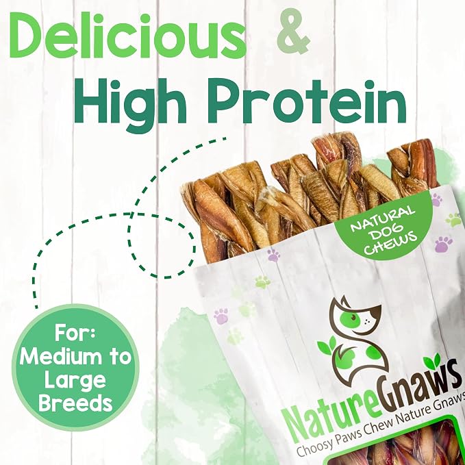 Nature Gnaws Braided Bully Sticks for Dogs 11-12" (5 Count) - Long Lasting for Aggressive Chewers and Large Dogs - Natural Beef Dog Chew Bones