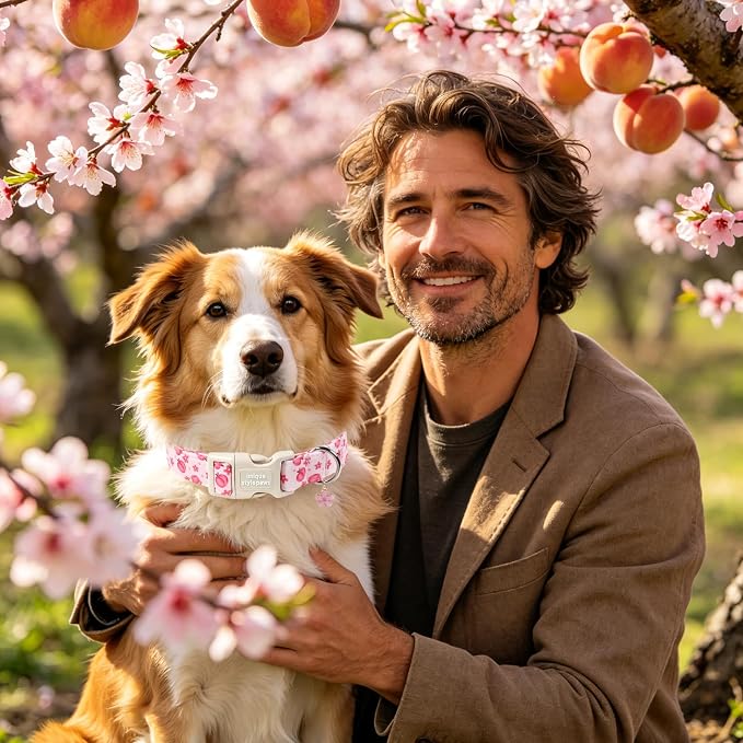 Unique style paws Dog Collar Plastic Buckle with Pendant Puppy Collar for Spring Summer Pink Peach Flower for Small Medium Large Boys Girls Dogs