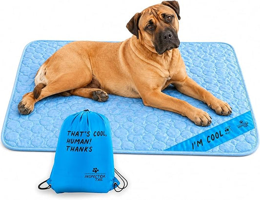 INSPECTOR TAIL Dog Cooling Mat - No Freeze Needed, Self-Cooling Pad for Giant Dogs, Washable Portable for Crate Kennel Car Sofa Bed Floor, Indoor Outdoor Summer Use, 59"x39" with Carry Bag