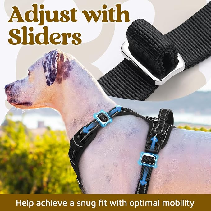 rabbitgoo Dog Harness for Large Dogs, 3 Buckles Easy On & Off No Pull Pet Vest, Soft Padded Walking Pet Harness with Control Handle, Adjustable and Reflective, Black, XL