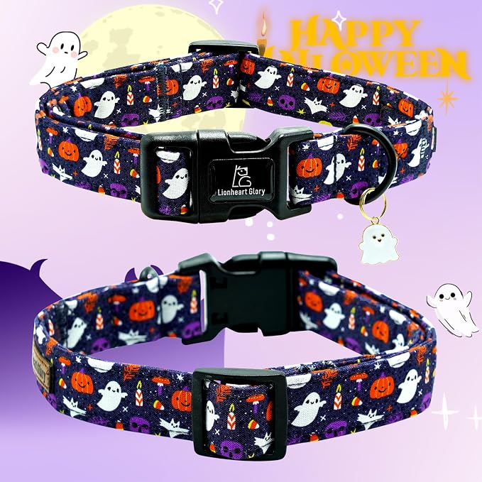 Lionheart glory Dog Collars Fall Halloween Pumpkin Collar Dog Heavy Comfortable Adjustable Dog Collar for Medium Collar Dogs Girls or Boys Dog Collar Cute Pet Gift