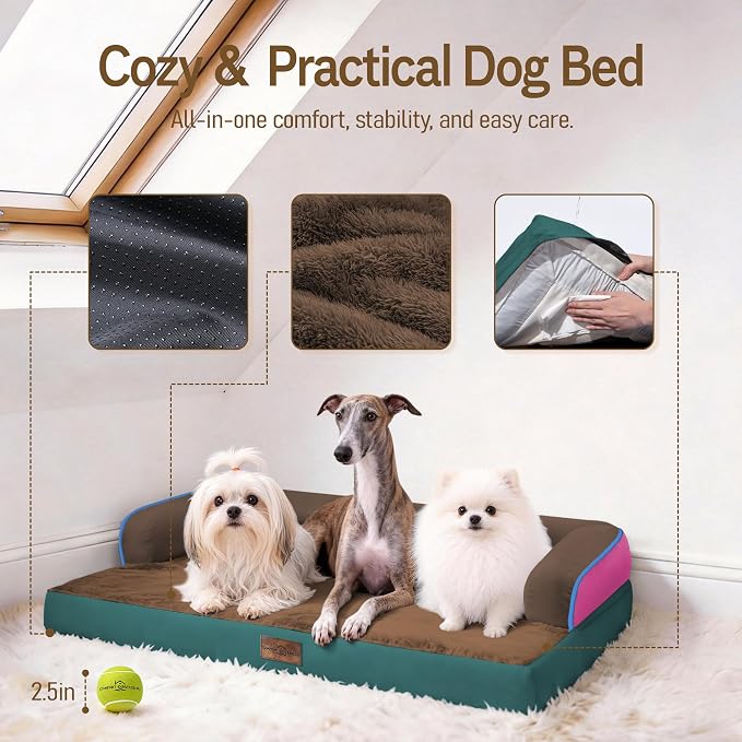 Comfort Expression Memory Foam Dog Bed for Large Medium Sized Dogs - Washable Dog Beds Waterproof Orthopedic Pet Couch Sofa Bolster with Removable Cover, 36 x 27