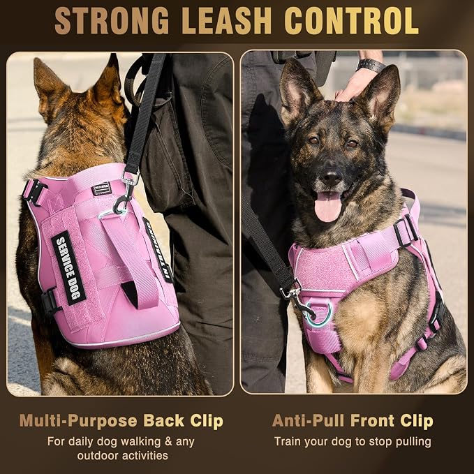 WINSEE Tactical Dog Harness for Large Dog, Heavy Duty Service Dog MOLLE Vest with 10 Pet Patches, No Pull Military Working Vest for Training Hunting Walking