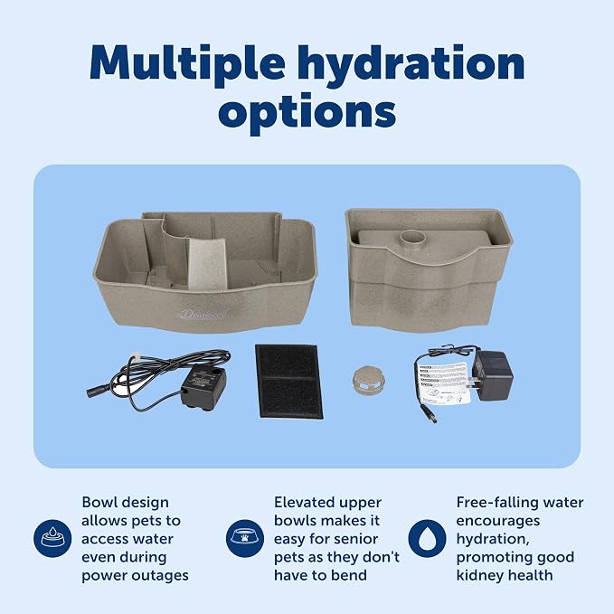 PetSafe Multi-Tier Pet Fountain Large Waterer Great for Cats and Dogs 2 Heights to Drink from Great for Senior Pets 100 Oz Water Capacity Fresh, Filtered Water