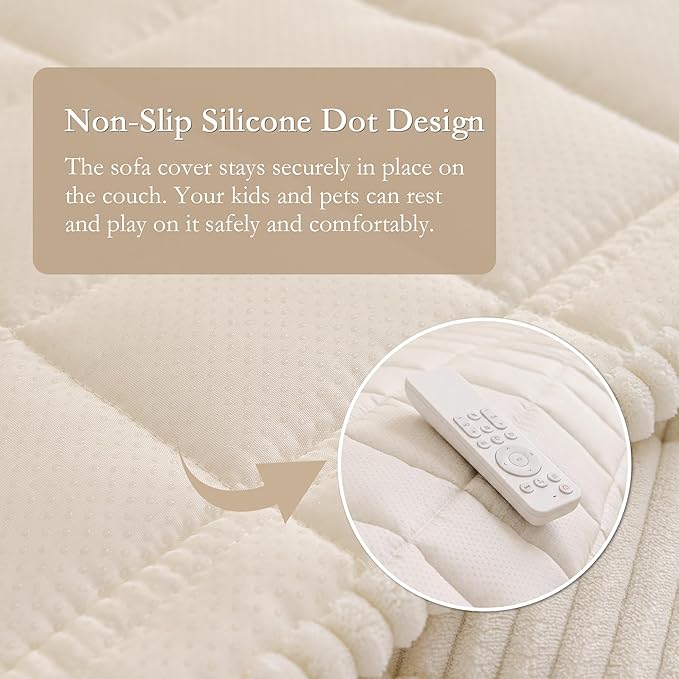MEETSKY Couch Cover for 3 Cushion Couch Sofa, Sofa Covers for Dogs Washable, Non-Slip Sofa Protector Pet Friendly Dog Mats for Couches Soft Furniture Covers, 27.6" x 82.7", Cream