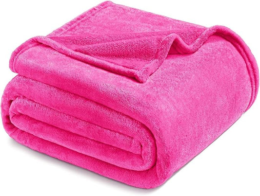 Exclusivo Mezcla Fleece Blanket King Size for Bed, Super Soft and Warm, All Season, Cozy, Plush, Lightweight, 90x104 Inches, Hot Pink