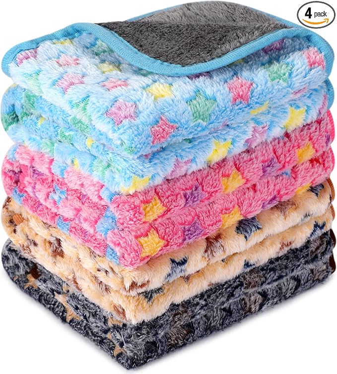 Reginary 4 Pcs Waterproof Guinea Pig Blankets Washable Small Animal Fleece Bedding Absorbent Guinea Pig Cage Liners Reusable Training Pee Pad Pet Sleep Mat for Hamster(Star Pattern,12 x 12 Inch)