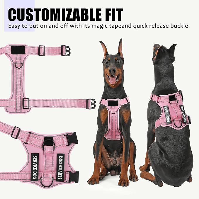 Service Dog Harness, Reflective Dog Vest Harness with 5 PCS Patches, Adjustable Soft Oxford Pet Harness, Inner Layer Mesh, Easy to Control for Small Medium Large Dogs