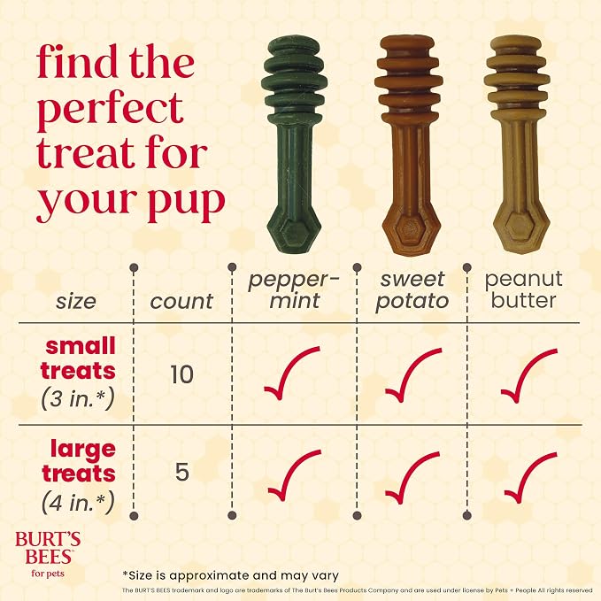 BURT'S BEES FOR PETS Dental Treats for Dogs with Manuka Honey & Ginger, 98% Natural Origin, Holistic Oral Care, Freshens Breath, Peanut Butter Flavor, Medium/Large Size, 5 ct, 7.0 Oz