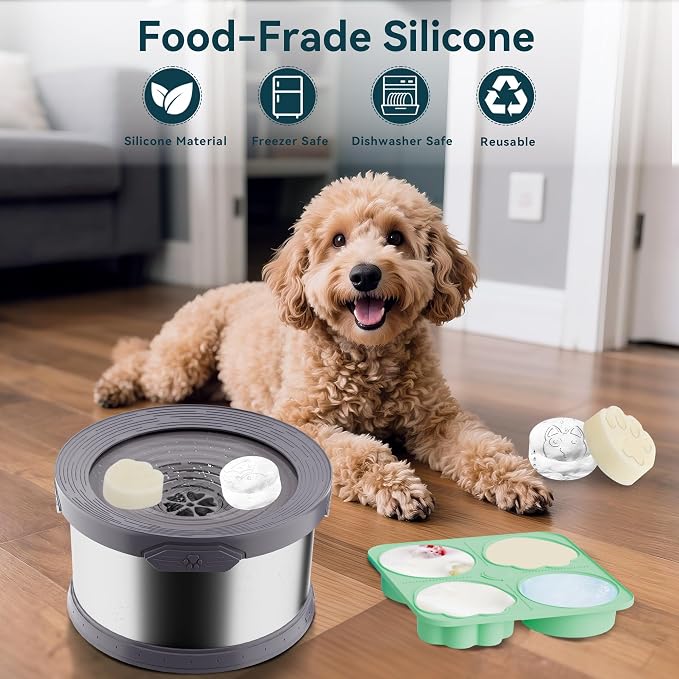 UPSKY 2PCS Dogs Treat Molds, Silicone Dog Treat Ice Cube Trays for Freezer, Reusable Ice Molds for Frozen Treats, Fits Most Dog Water Bowls, for Peanut Butter, Yogurt, Fruit, Broth & More