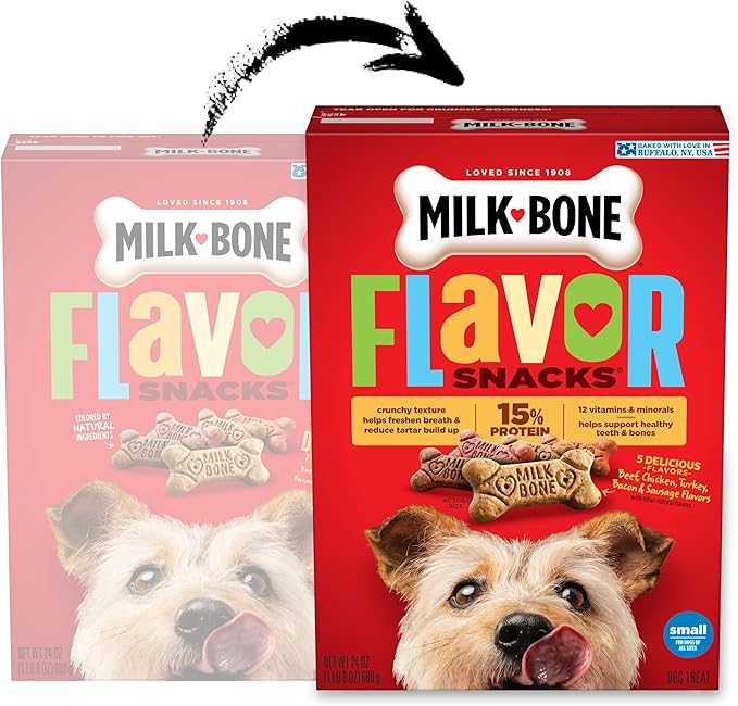 Milk-Bone Flavor Snacks Small Dog Biscuits, Flavored Crunchy Dog Treats, 24 Oz. Box (Pack of 2)