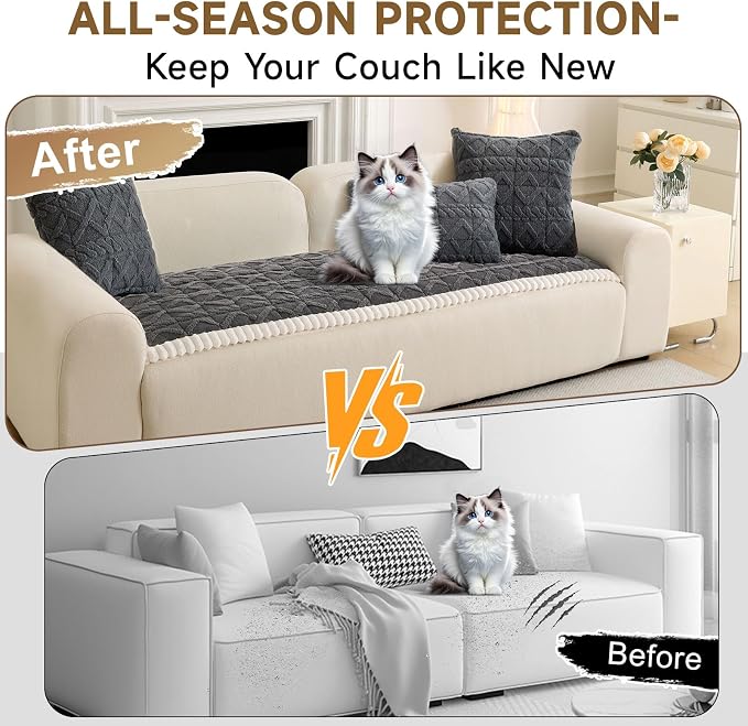 OTOB Couch Cover for Dogs Washable Pet Friendly, Non Slip Plush Fuzzy Love Seat Couch Covers Sofa Slipcovers, Geometric Jacquard Soft Pet Cushion Mat Furniture Protector (Dark Gray, 27.6" x 59.1")
