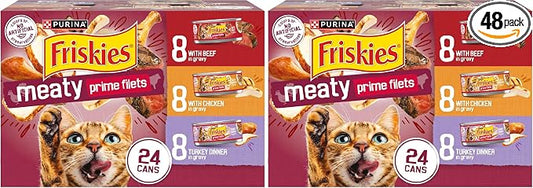 Friskies Purina Gravy Wet Cat Food Variety Pack,Prime Filets Meaty Favorites - 5.5 oz. Cans,(Pack of 48)