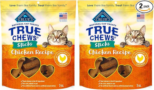 Blue Buffalo True Chews Sticks Natural Cat Treats, Chicken Recipe, Meaty & Savory Treats Made in The USA, 3-oz. Bag (Pack of 2)