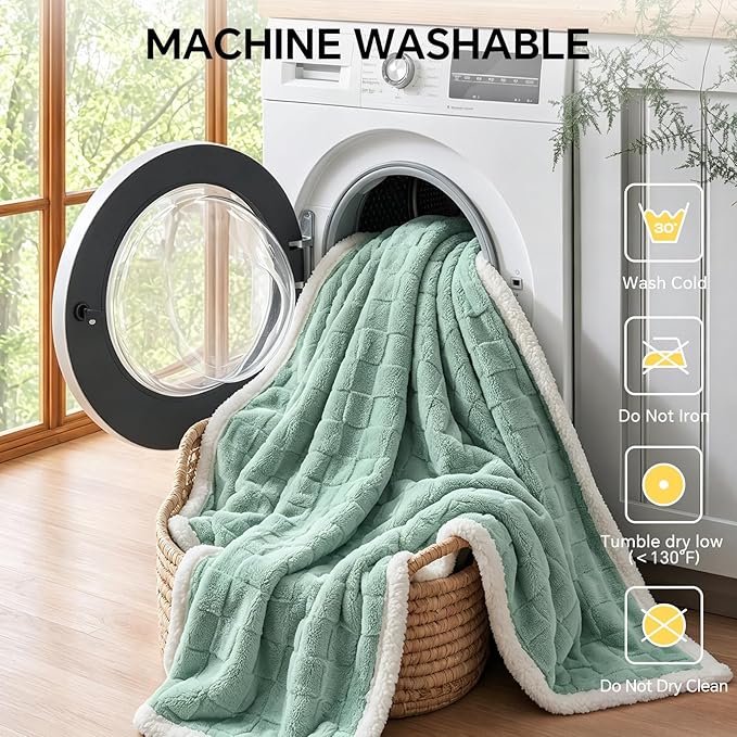 Luciphia Waterproof Dog Blanket, Leakproof Large Pet Blanket for Couch Sofa Bed Furniture Cover Protector, Washable Soft Sherpa Fleece with 3D Jacquard, Cozy Calming Reversible, Sage Green, 65"x57"