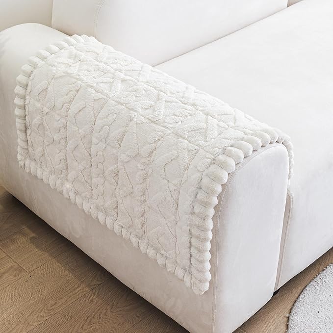 Fuzzy Couch Covers for Dogs, Non Slip Thick Dog Couch Cover Protector, Plush Pet Couch Covers for Sofa Washable, Soft Sofa Cushion Slipcovers Pet Friendly(1PC, Beige White, 27.6”x27.6”)