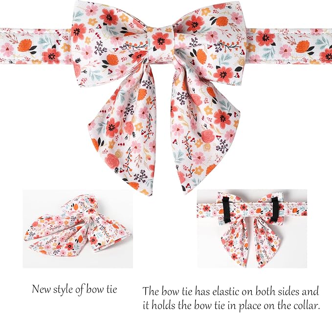 Lionet Paws Design Dogs Collar Cute Flower Sailor Bow Dog Collars for Girl Female Medium Large Dogs with Summer Floral XL