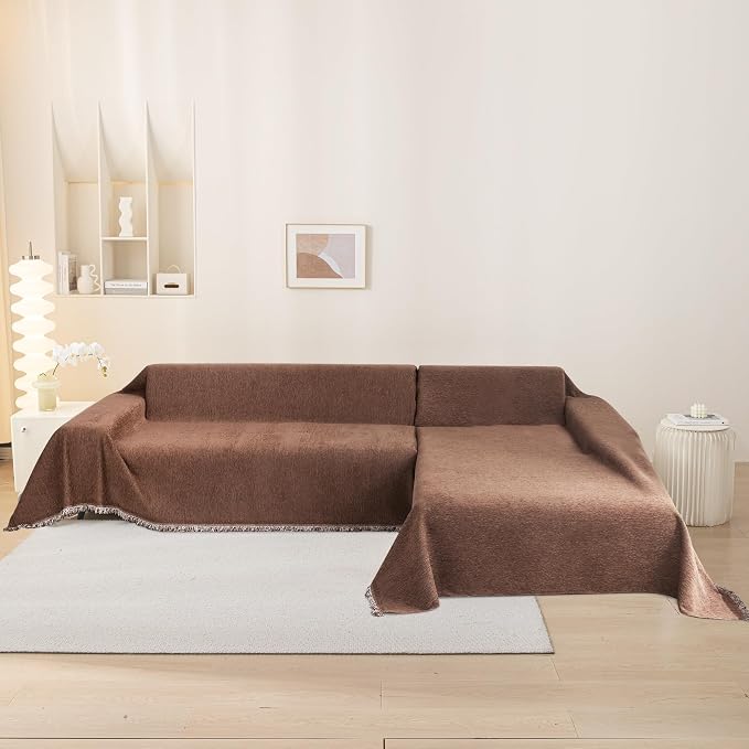 MEETSKY Couch Cover Sofa Covers Washable Chenille Dog Couch Cover, Multi-Use Furniture Sofa Throw Cover, Soft Sofa Slipcovers Universal Couch Covers for Pets, 71" x 118", Reddish Chocolate