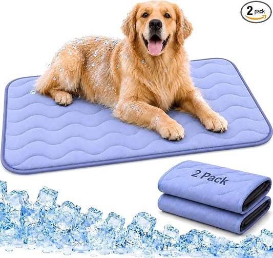 2 Pack Dog Cooling Mats 44" x 28", Q-Max 0.5+ Arc-Chill Fiber Self-Cooling Pet Pads, Thick Durable Cool Touch Crate Mats for Large Dogs & Medium Dogs, Non-Slip Washable, Gel-Free Pet-Friendly Design