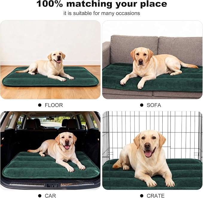 pobopobo Dog Crate Pad, Ultra Soft & Anti-Slip Kennel Mat, Secure Fit for Metal Crates & Dog Cages, Washable Cozy Bed for Small Medium Large Dogs (Green, L(34"*20"*1.5"))