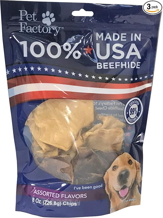 Pet Factory 100% Made in USA Beefhide Chips Dog Chew Treats - Beef & Chicken Flavor, 8 oz